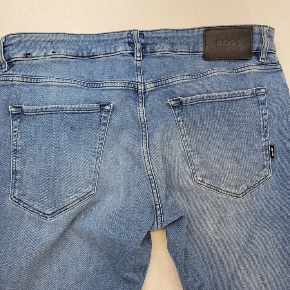 BOSS Hugo Boss Jeans Mens 34x27* Blue Maine Regular Straight‎ Italy Made Denim